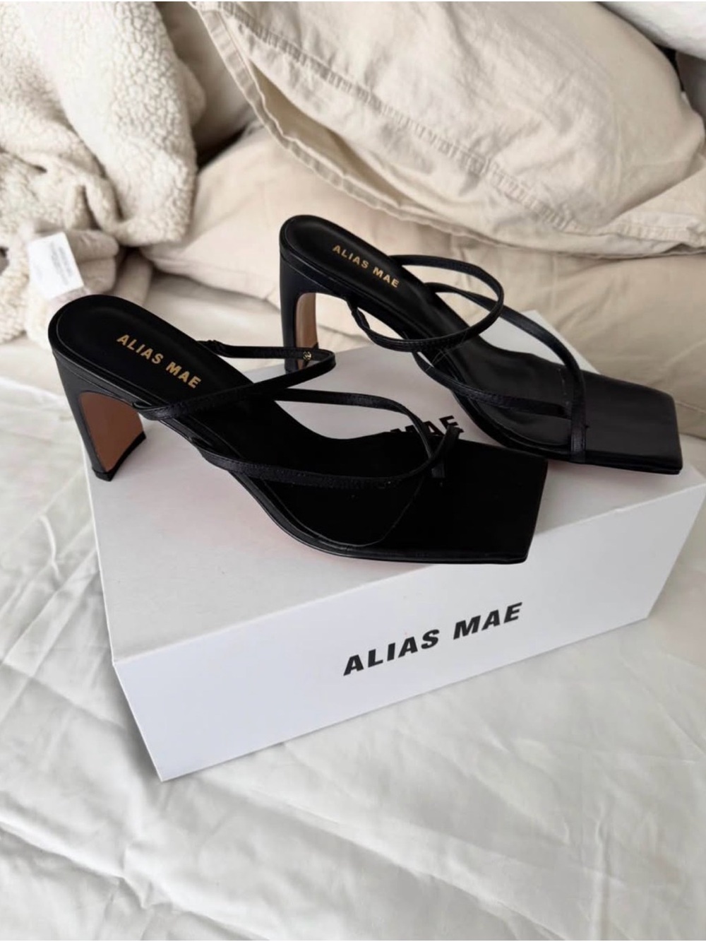 Alias Mae Black Strappy Square-Toe Block Heels